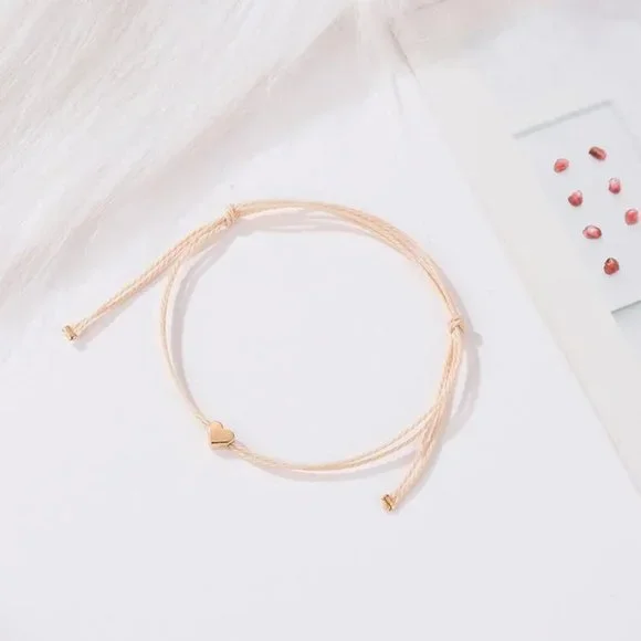 Minimalist Gold Heart Adjustable Slip Knot Rope Bracelet NEW - Picture 3 of 6